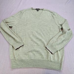 Club Monaco 100% Italian Merino Wool V-Neck Sweater‎ Green Size L